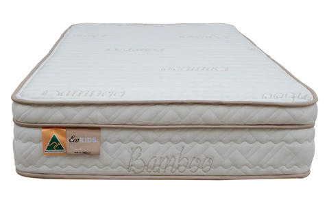 Eco Kids Pillow Top Mattress - Australian Made -Upgrade your sleeping experience with a pillow top mattress. Featuring an additional premium layer of GECA certified Dunlop foam measuring 50mm in thickness. This luxurious foam layer adds a plush and comfortable feel to the mattress, making it an ideal choice for parents who co-sleep with their young children or tweens and teenagers who desire a superior level of comfort. Indulge in the perfect upgrade with a pillow top mattress.