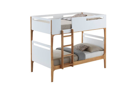 The Hayes Kids Single Bunk is a stylish and contemporary bed suitable for boys and girls of all ages. Its neutral design is perfect for smaller bedrooms, and its space-saving qualities make it an ideal choice for any home. Available in white & oak colour contrast built from premium quality pine wood, MDF, & pine veneer