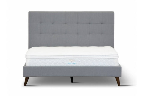 The Jackson Upholstered Bed is a luxurious and modern piece for your bedroom. It is crafted with a sleek tufted headboard upholstered in premium polyester fabric and dark chocolate legs. The low end foot and top selling design make for a great value. This bed comes in two colors, light grey or charcoal. - Mattress not included