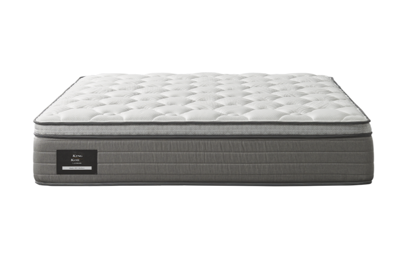 King Koil Medium Abelia Reflex Plus Pillow Top Mattress with white top quilting and a grey border fabric