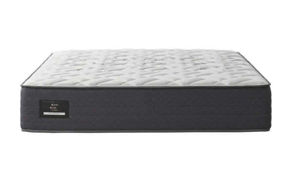 King Koil Firm Kenwick Mattress with white top quilting and a grey border fabric 