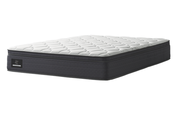 King Koil Medium Kenwick Pillow top Mattress with white top quilting and a grey border fabric 