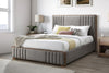 La Perouse Upholstered Bed Frame Tan fabric with Walnut coloured rubberwood timber edging and feet