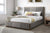 La Perouse Upholstered Bed Frame Tan fabric with Walnut coloured rubberwood timber edging and feet