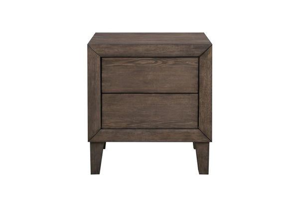 Wooden nightstand with two drawers on a white background