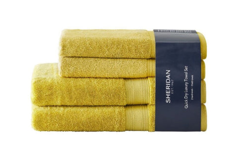 Chartreuse colour pictured - These Sheridan Quick Dry Luxury Towel 4 Piece Sets give the perfect finishing touch to any bathroom.  Crafted with Nanospun® technology and ultra-fine cotton yarns, this 4 Piece Gift Set offers a soft hand feel and fast drying capability. Each set includes 2 x Sheridan Bath Towels and 2 x Sheridan Hand Towels for maximum comfort and style.