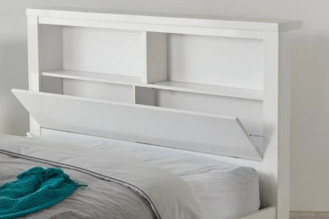 Tahiti Bed Frame White - Example of Bedhead Storage - Bookshelf with Light
