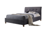 DarkGrey queen size upholstered fabric bed with plaid blanket and pillows on a white background