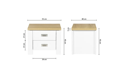 Beatrice 2 Drawer Bedside Table Dimensons