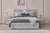 Belleville Queen front slat gas lift bed in Cement Grey with raised under-bed storage platform