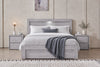 Belleville Queen front slat gas lift bed in Cement Grey with raised storage base and open end drawer