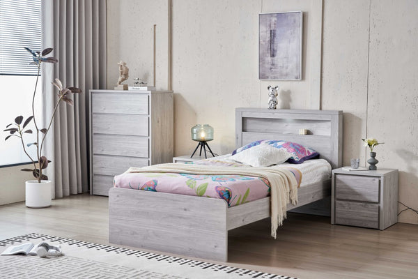 Belleville King Single fixed bed frame in Cement Grey shown without a trundle or gas-lift base