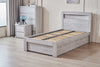 Belleville King Single front gas lift bed in Cement Grey with the under-bed storage open