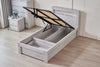Belleville King Single front gas lift bed in Cement Grey with the mattress platform raised