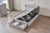 Belleville Queen side gas lift bed and end drawer in Cement Grey showing open under-bed storage