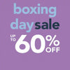boxing day sale on now - up to 60% off beds, mattress & linen - displayed on a purple background