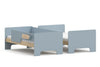 Boori Neat Single Bunk Bed split into two single beds in Blueberry and Natural - one bed with guarded sides, one open, showing the bunk-to-singles conversion.