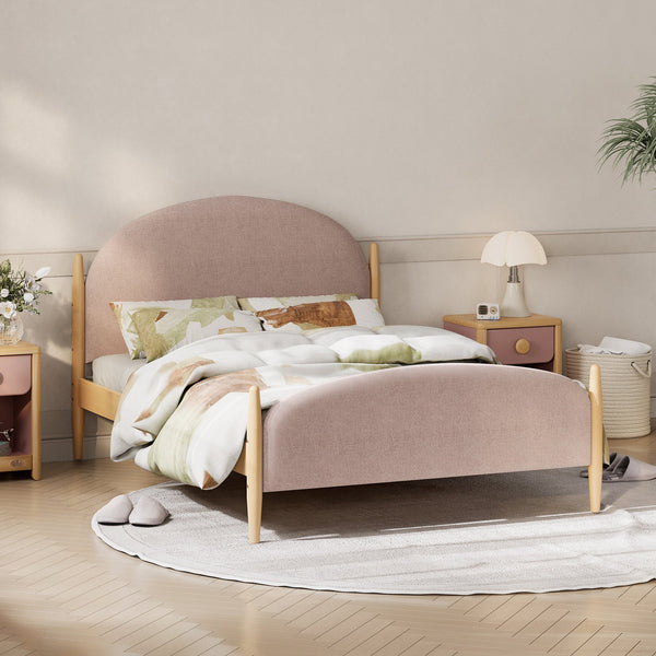Boori Yarra Double Bed V25 in Cherry fabric with graceful rounded headboard and footboard