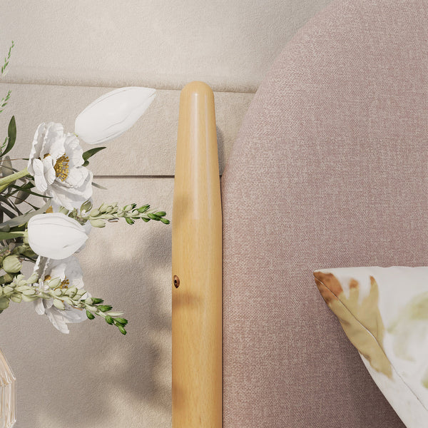 Detailed close-up of Cherry pink upholstered headboard on Boori Yarra Double Bed V25