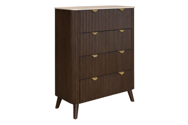 Chedworth 4 Drawer Tallboy | Harwood Timber | Walnut with Stone Top