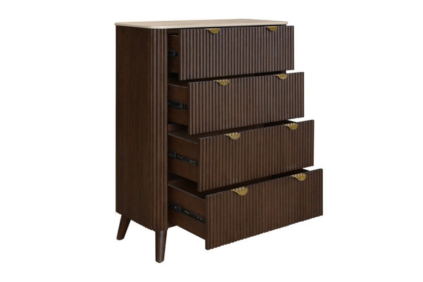 Chedworth 4 Drawer Tallboy | Harwood Timber | Walnut with Stone Top