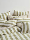 Linen House Vintage Stripe Pesto Quilt Cover Set