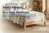 Sealy Posturepedic Singles vs Eco Kids Mattress comparison - kids single mattress on a timber bed in a sunlit Sydney bedroom with sage bedding and toys.