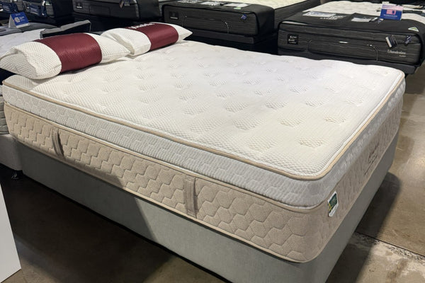 Mattress on display with pillows in a store setting - Yinahla Copper Gel Queen Mattress - ex Display Stock