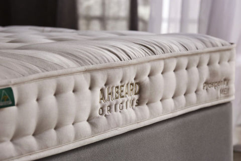 AH Beard Origins Prosperity MEIII Mattress - Handmade with the finest sustainable fabrics, responsibly sourced natural fibres and the world’s first 100% recyclable support system. True luxury doesn’t come cheap, but with Prosperity MEIII the environment won’t pay a price.