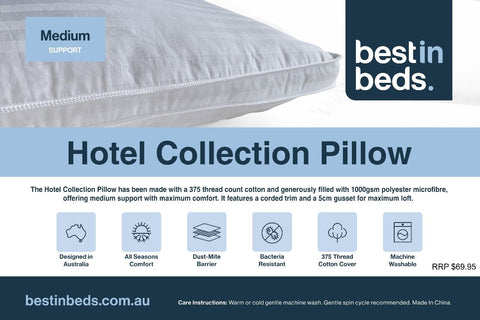 Best in Beds Hotel Collection Medium Support Microfibre Pillows 1000gsm Product Label