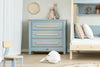 boori kids linear 3 drawer chest smart assembly in blueberry and almond colour at Best in Beds